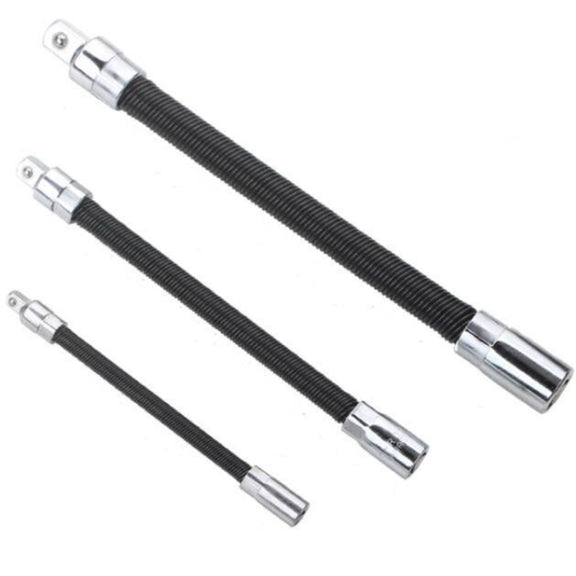 3 PCS/Set 1/4-3/8-1/2 Sleeve Extension Bendable Universal Joint Rod, Color: Black