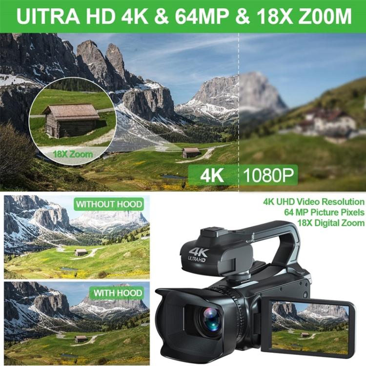 64MP 18X Zoom 4-Inch Touch Screen Handheld Digital Video Camera(16G)