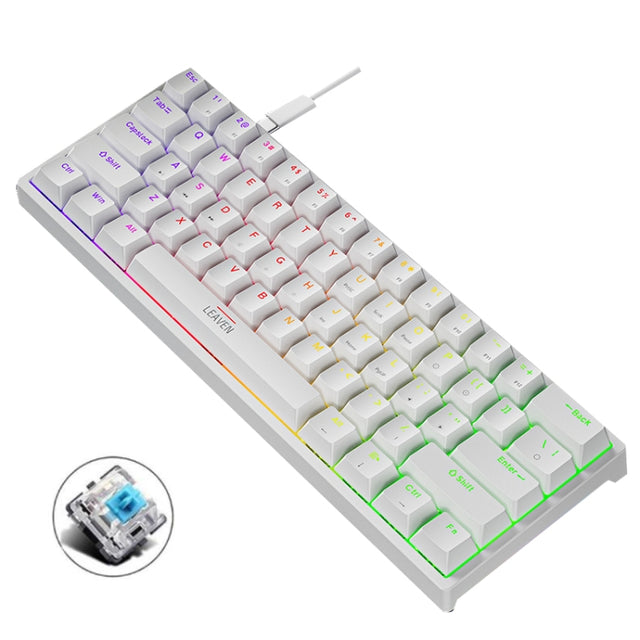 LEAVEN K620 61 Keys Hot Plug-in Glowing Game Wired Mechanical Keyboard, Cable Length: 1.8m, Color: White Green Shaft