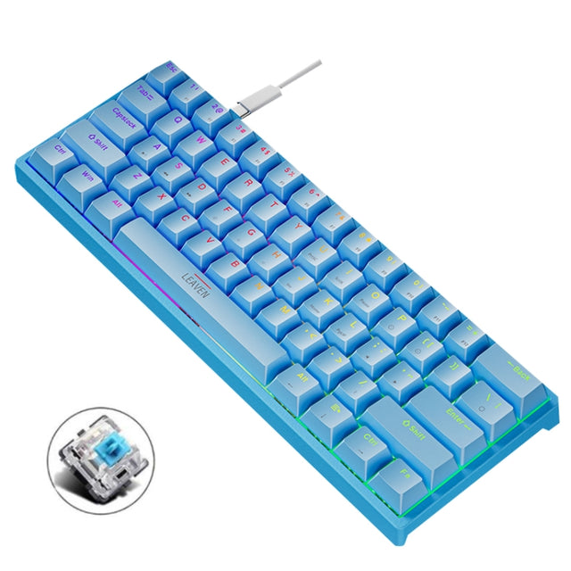 LEAVEN K620 61 Keys Hot Plug-in Glowing Game Wired Mechanical Keyboard, Cable Length: 1.8m, Color: Blue Green Shaft
