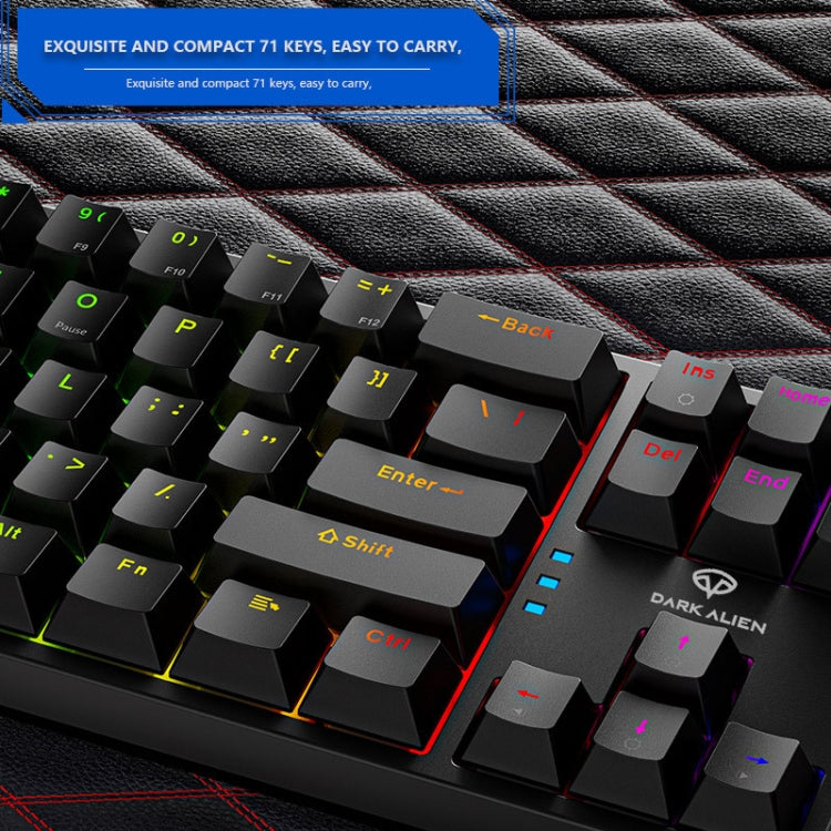 Dark Alien K710 71 Keys Glowing Game Wired Keyboard, Cable Length: 1.8m, Color: Black White Green shaft