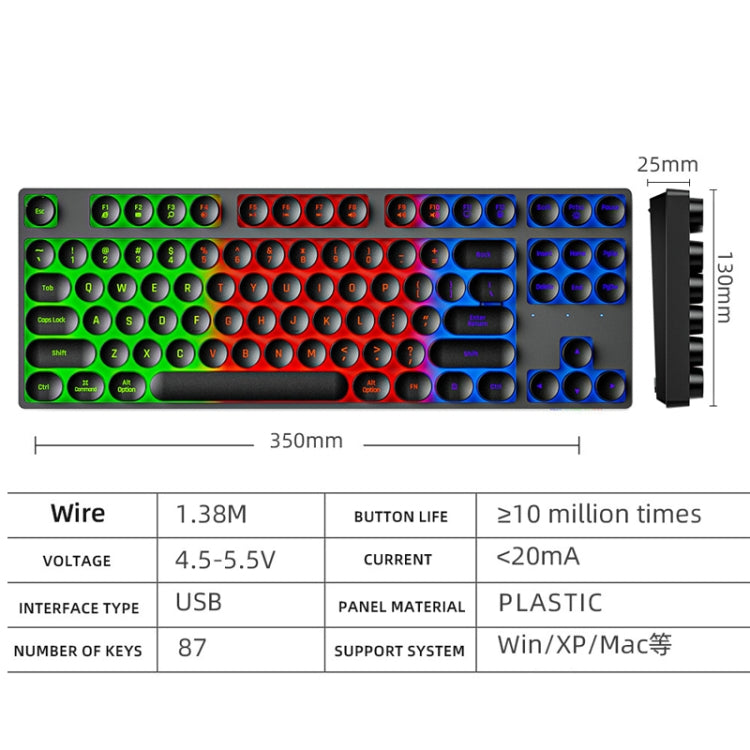 Dark Alien DK100 87 Keys Hot Plug-In Glowing Game Wired Mechanical Keyboard, Cable Length: 1.3m(White Pink)