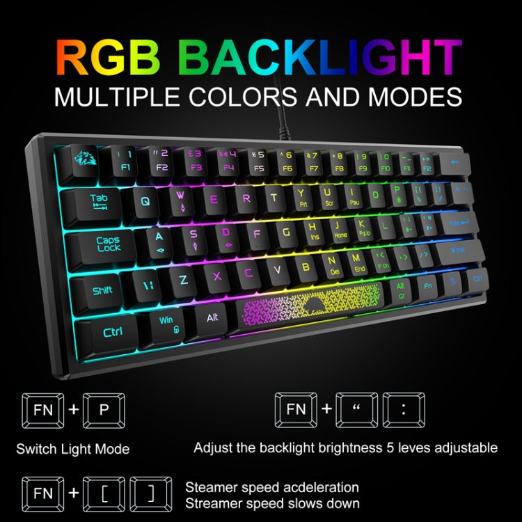 ZIYOULANG K61 62 Keys Game RGB Lighting Notebook Wired Keyboard, Cable Length: 1.5m(Blue)