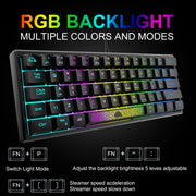 ZIYOULANG K61 62 Keys Game RGB Lighting Notebook Wired Keyboard, Cable Length: 1.5m(Blue)