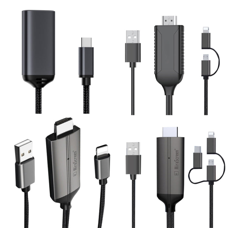 LD36 8 Pin + Micro USB + Type-C / USB-C to HDMI  1080P HDTV Dongle Cable, Plug And Play HDMI With Screen Plug And Play