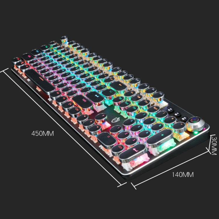 K820 104 Keys Retro Punk Plating Knob Glowing Wired Green Shaft Keyboard, Cable Length: 1.6m, Style: White Light (Blue)
