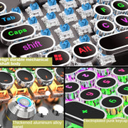 K820 104 Keys Retro Punk Plating Knob Glowing Wired Green Shaft Keyboard, Cable Length: 1.6m, Style: White Light (Blue)