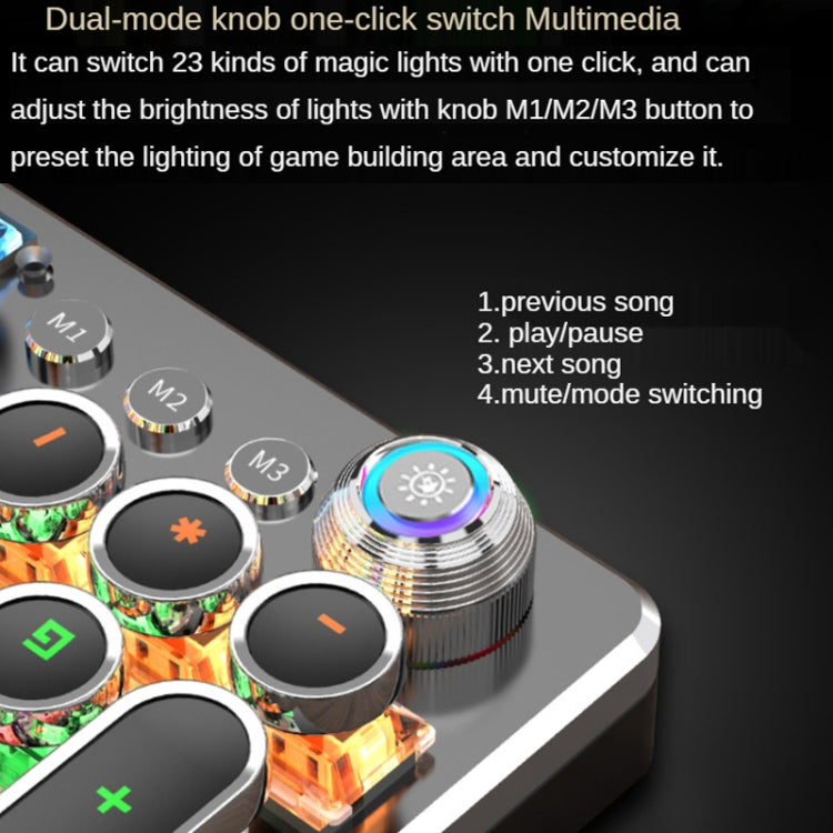 K820 104 Keys Retro Punk Plating Knob Glowing Wired Green Shaft Keyboard, Cable Length: 1.6m, Style: White Light (Blue)