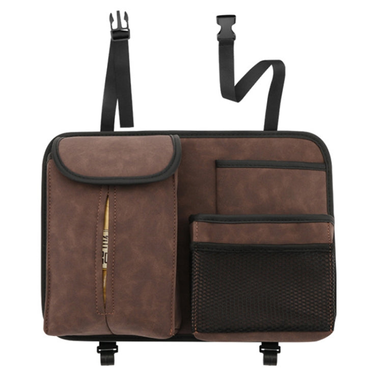 DE RAN FU Flip Fur Car Seat BackTissue Box Storage Hanging Bag With Hook(Brown)