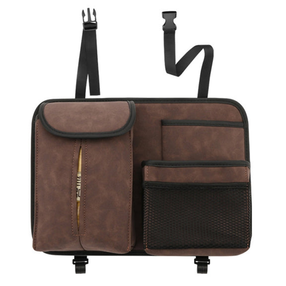 DE RAN FU Flip Fur Car Seat BackTissue Box Storage Hanging Bag With Hook(Brown)
