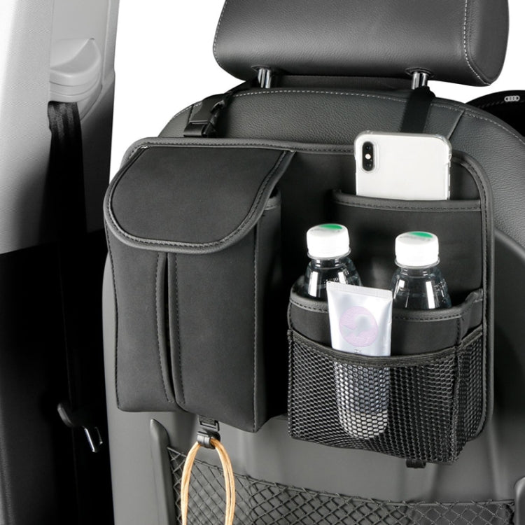 DE RAN FU Flip Fur Car Seat BackTissue Box Storage Hanging Bag With Hook(Black)