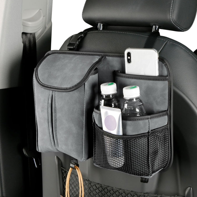 DE RAN FU Flip Fur Car Seat BackTissue Box Storage Hanging Bag With Hook(Grey)