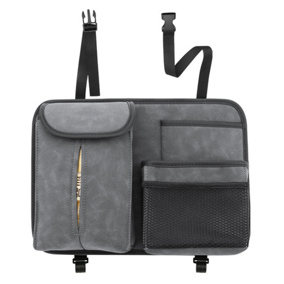 DE RAN FU Flip Fur Car Seat BackTissue Box Storage Hanging Bag With Hook(Grey)
