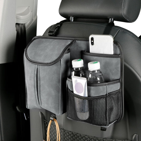 DE RAN FU Flip Fur Car Seat BackTissue Box Storage Hanging Bag With Hook(Grey)