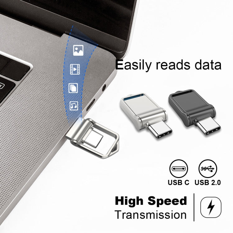 64GB USB 2.0 + Type-C/USB-C High Speed Mini Computer and Phone Dual-purpose Rotary U Disk(Black)