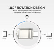128GB USB 2.0 + Type-C/USB-C High Speed Mini Computer and Phone Dual-purpose Rotary U Disk(Black)