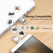 128GB USB 2.0 + Type-C/USB-C High Speed Mini Computer and Phone Dual-purpose Rotary U Disk(Black)