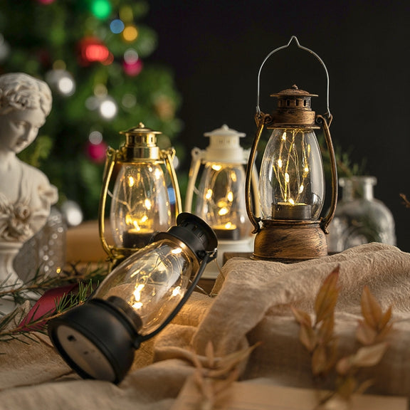 Retro Lantern Table Decoration Christmas Scene Decoration Simulation Oil Lamp(Black)