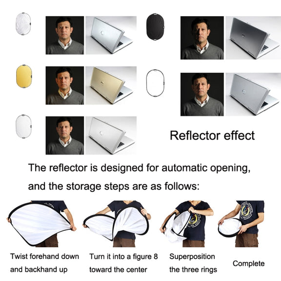 Selens  5 In 1 (Gold / Silver  / White / Black / Soft Light) Folding Reflector Board, Size: 60x90cm