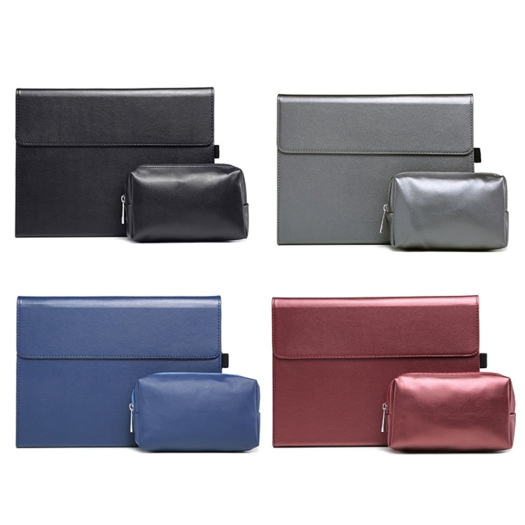 For Microsoft Surface Pro 8 Tablet Protective Case Holder(Microfiber Lambskin Texture Red Case + Power Supply Bag)