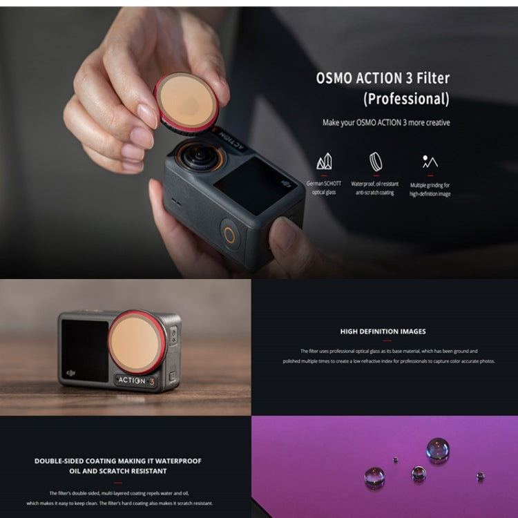 PGYTECH  For DJI OSMO Action 3 Filter Camera Lens Pro Version,Spec: ND 8/16/32/64