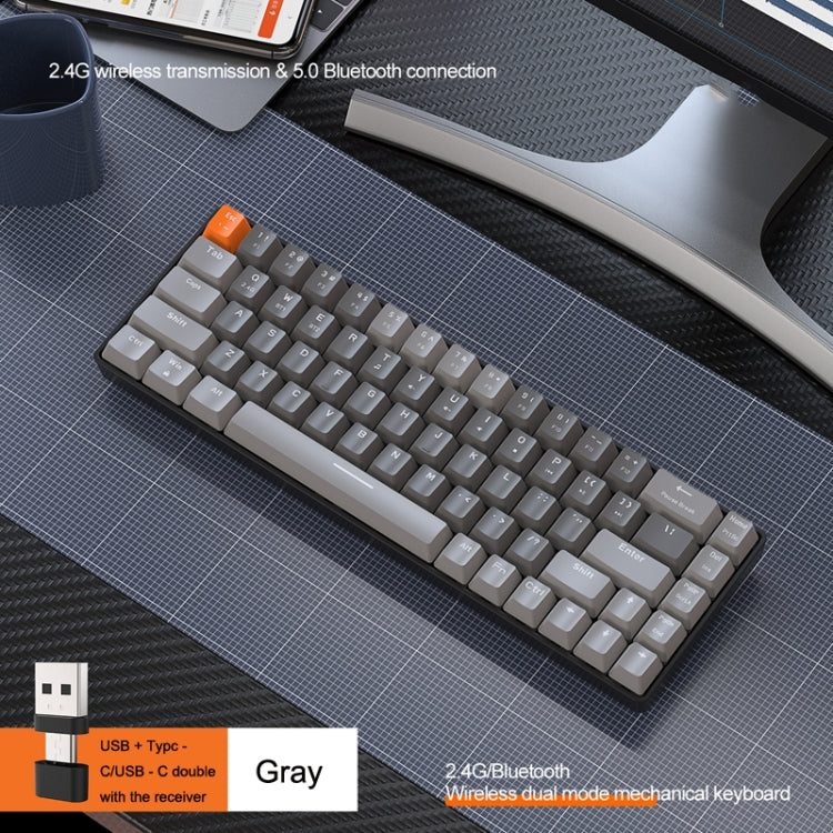 ZIYOU LANG K68 68 Keys Bluetooth Wireless Dual Model Mechanical Keyboard, Style: Green Shaft Version (Gray)