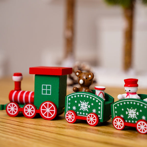 Christmas Decoration Wooden Train Kindergarten Christmas Festival Gift(Green 4 Section)
