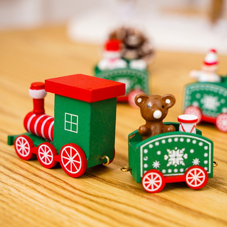 Christmas Decoration Wooden Train Kindergarten Christmas Festival Gift(Red 4 Section)