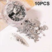 10 PCS K Gold Tin Foil Nail Decoration Nail Polish Adhesive Sticker(02 Silver)