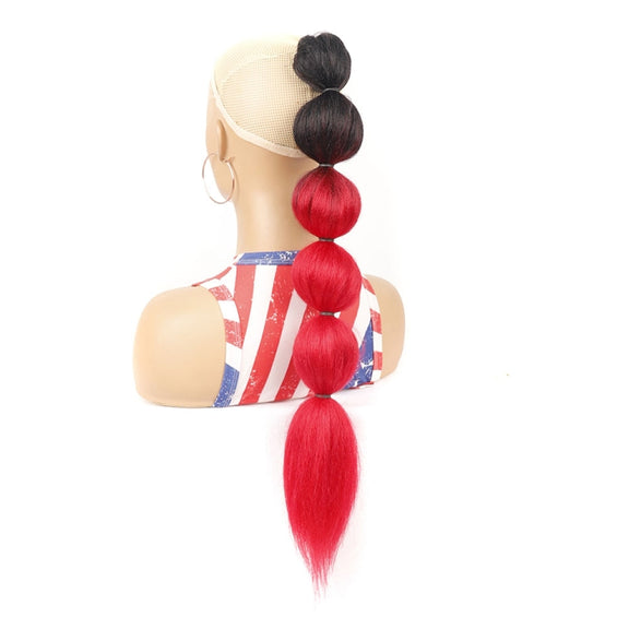 DLMW01 Bubble Shape Shaggy Wig Ponytail Drawstring Long Ponytail Wigs, Spec: 1BTRED
