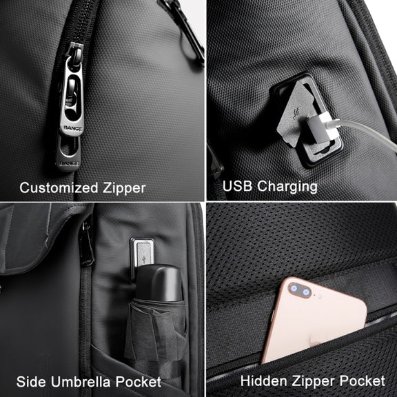 BANGE BG-2575  Anti theft Water-resistant Laptop Backpack 15.6 Inch Daily Work Business Backpack(Black)