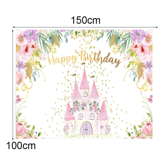 1.5m X 1m Cartoon Castle Photography Background Cloth Birthday Party Scene Decoration