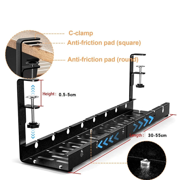 Stretchable Under Desk Cable Management Tray Carbon Steel Cable Organizer Cable Storage Rack(White)
