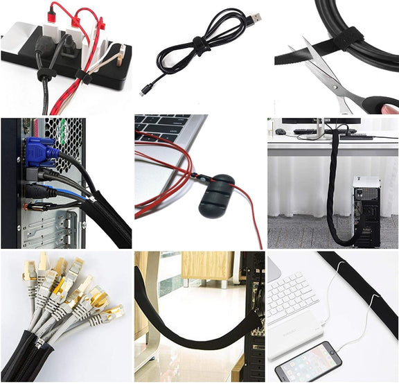 3 In 1 5m Kit  Cord Management Organizer Kit Cable Sleeve With Zipper Cable Clip