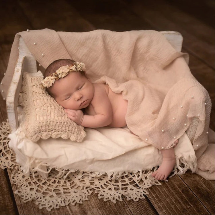Hollow Lace Round Blanket + Pillow Suit Baby Photography Props(White)
