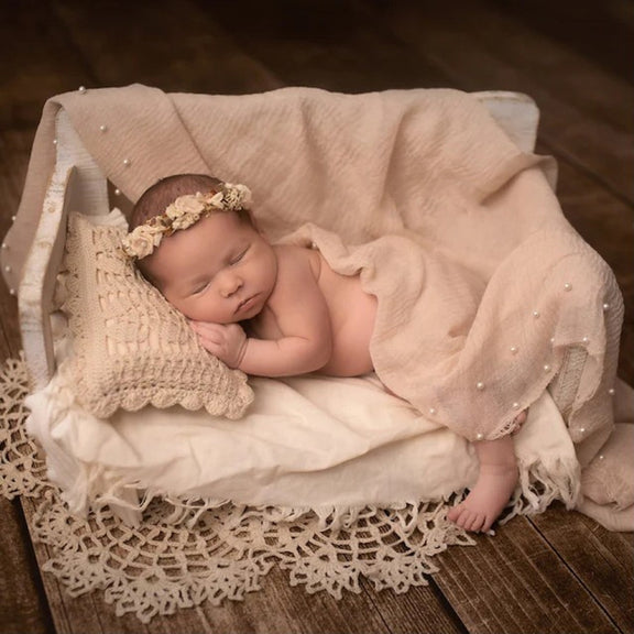 Hollow Lace Round Blanket + Pillow Suit Baby Photography Props(Light Blue)