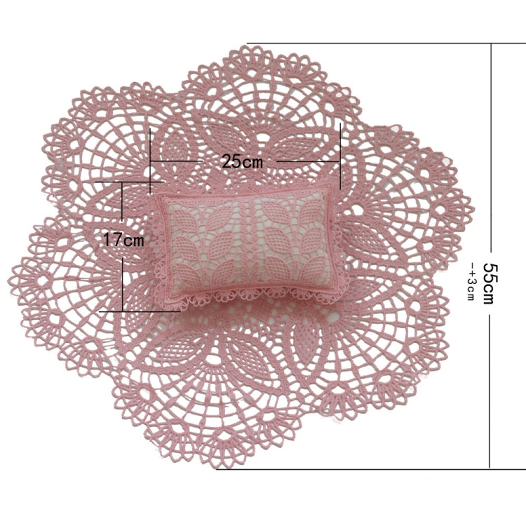 Hollow Lace Round Blanket + Pillow Suit Baby Photography Props(Beige)