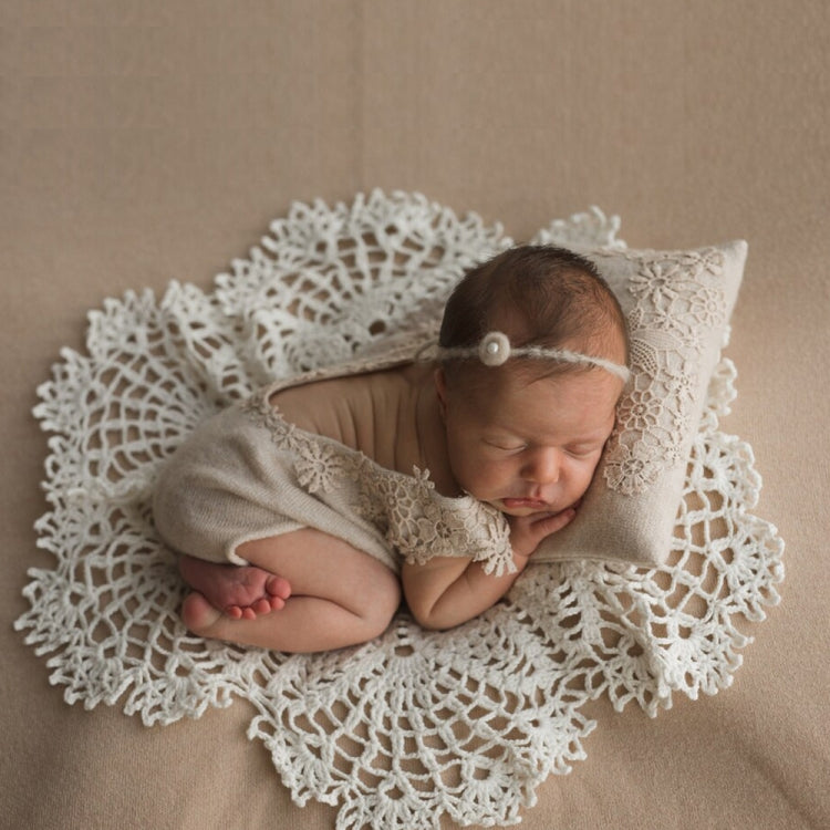 Hollow Lace Round Blanket + Pillow Suit Baby Photography Props(Light Blue)