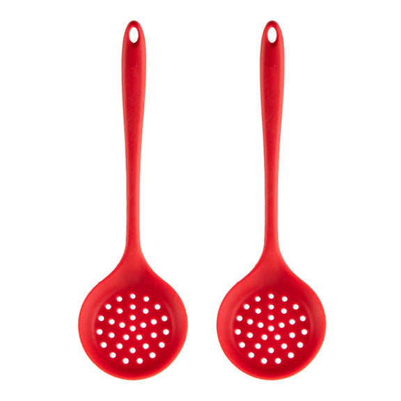 2pcs Non-stick High Temperature Resistant Silicone Cookware, Style: Leak Spoon(Red)
