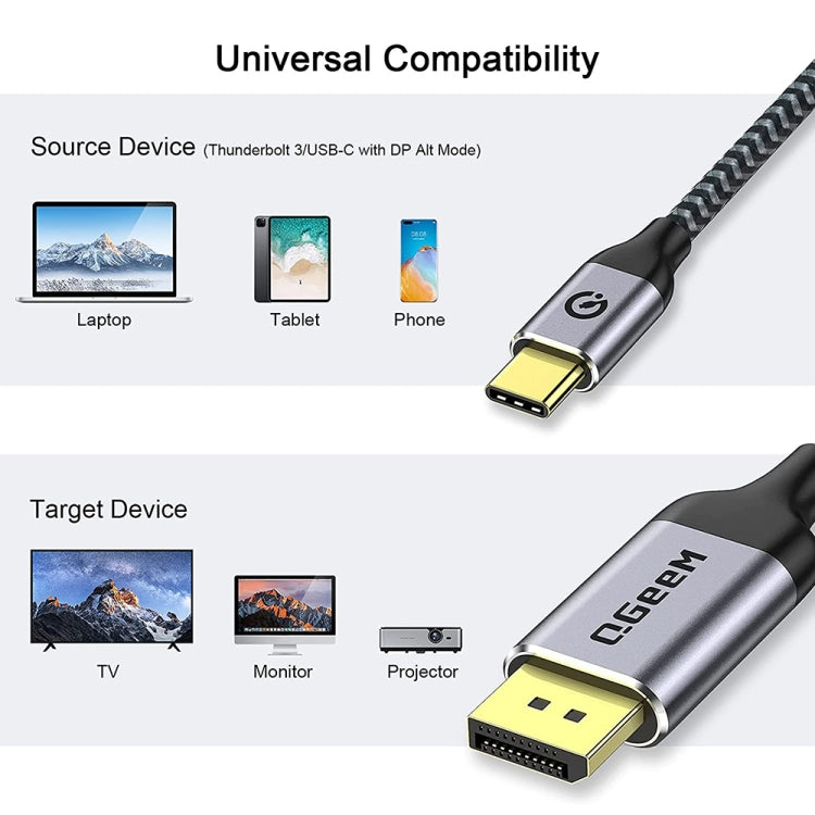 QGeeM QG-UA13 Type-C To DP 4K 60Hz Nylon Braided Adapter Cable, Length: 3m