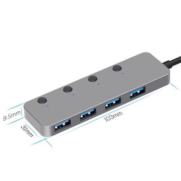 HS0059 Independent Switch USB 3.0 4 Ports Extension Type-C / USB-C Aluminum Alloy HUB, Cable Length: 120cm