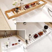 Bamboo Non-slip Bathtub Shelf Multifunctional Soaking Shelf, Color: White