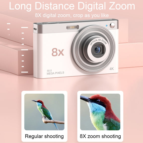 C13 2.88 inch 4K 8X Optical Zoom Telescopic Lens HD Digital Camera, Spec: White