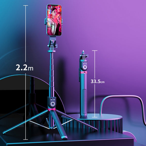 360-degree Rotating Foldable Bluetooth Selfie Sticks Live Stand, Spec: P220 TK (Single Clip)