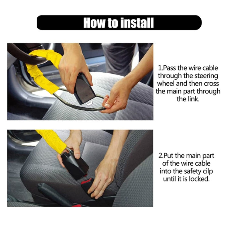 S308 Car Steering Wheel Wire Rope Lock Security Anti-theft Locks(Yellow)