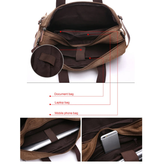 Casual Canvas Three-Purpose Business Briefcase Computer Bag, Color: Khaki Large