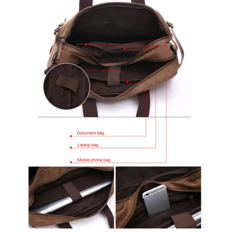 Casual Canvas Three-Purpose Business Briefcase Computer Bag, Color: Khaki Small
