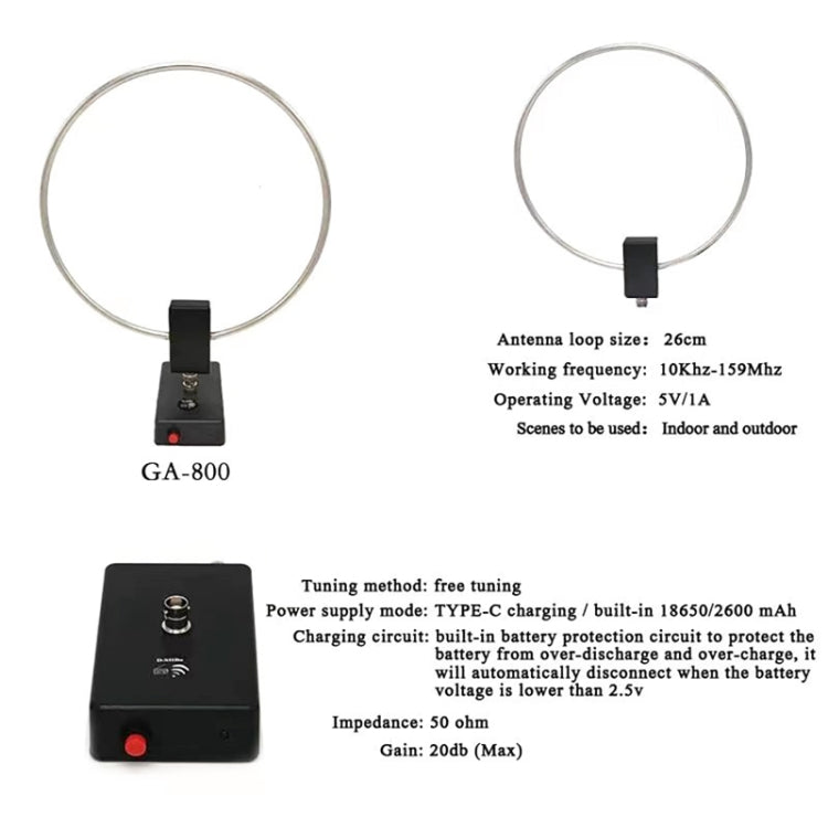GA800 10KHz-159MHZ HF Radio Short Wave Antenna With Source Ring Shaped Antenna