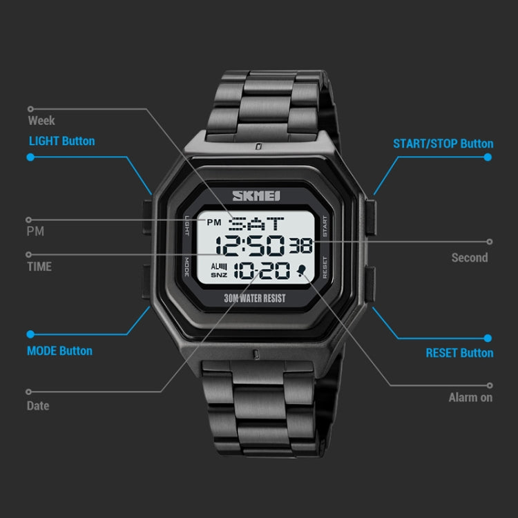 SKMEI 1875 Men Outdoor Electronic Watch Timing Multi-Functional Watch, Style: Silicone Band Black Machine