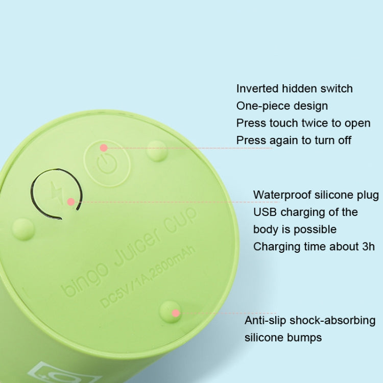Bingo Mini Portable Juicer Home 6 Knife Head Charging Electric Juice Cup(Macaron Green)